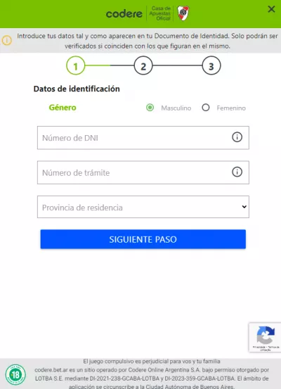 Codere Argentina - Formulario de Registro